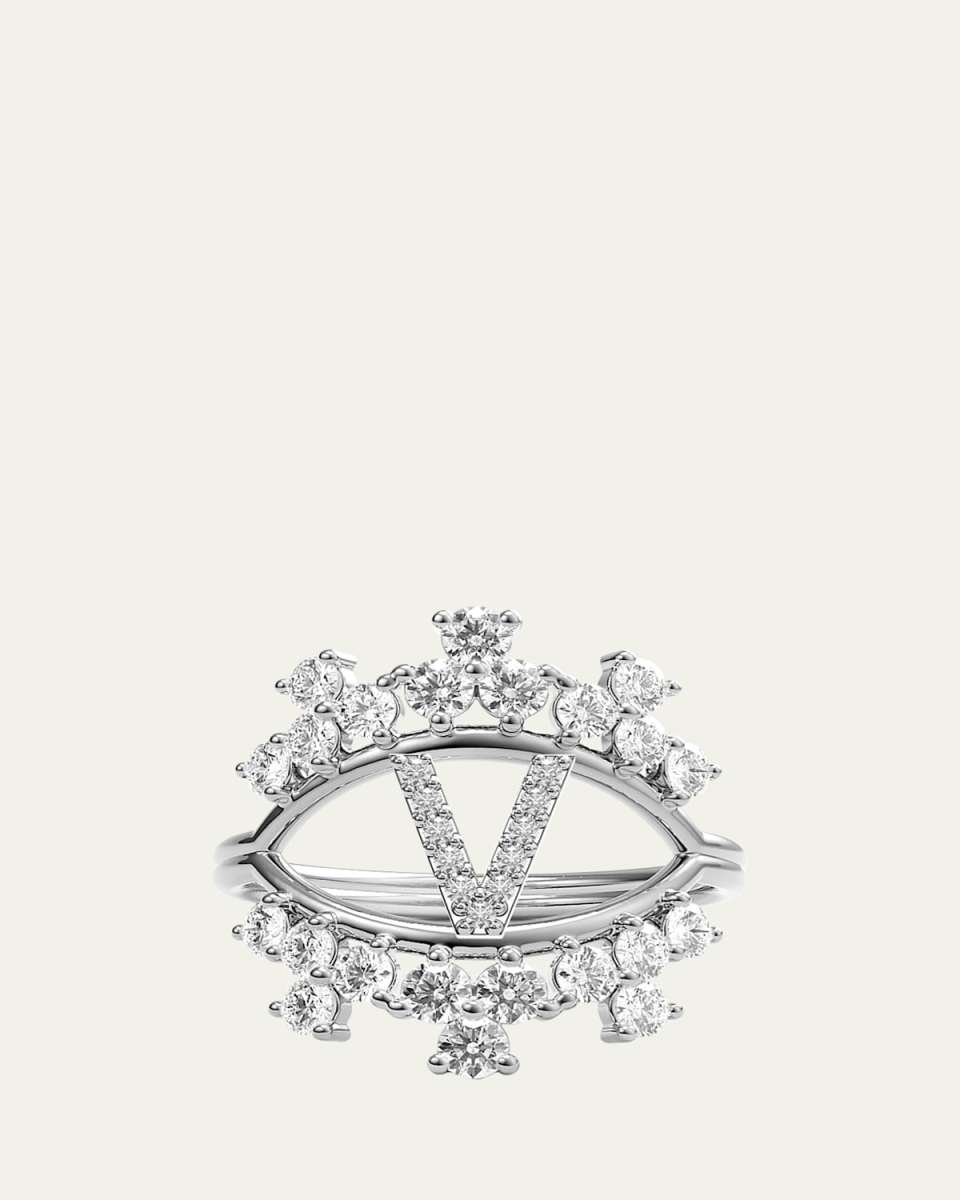 Sara 18K White Gold Diamond Ring, Letter V